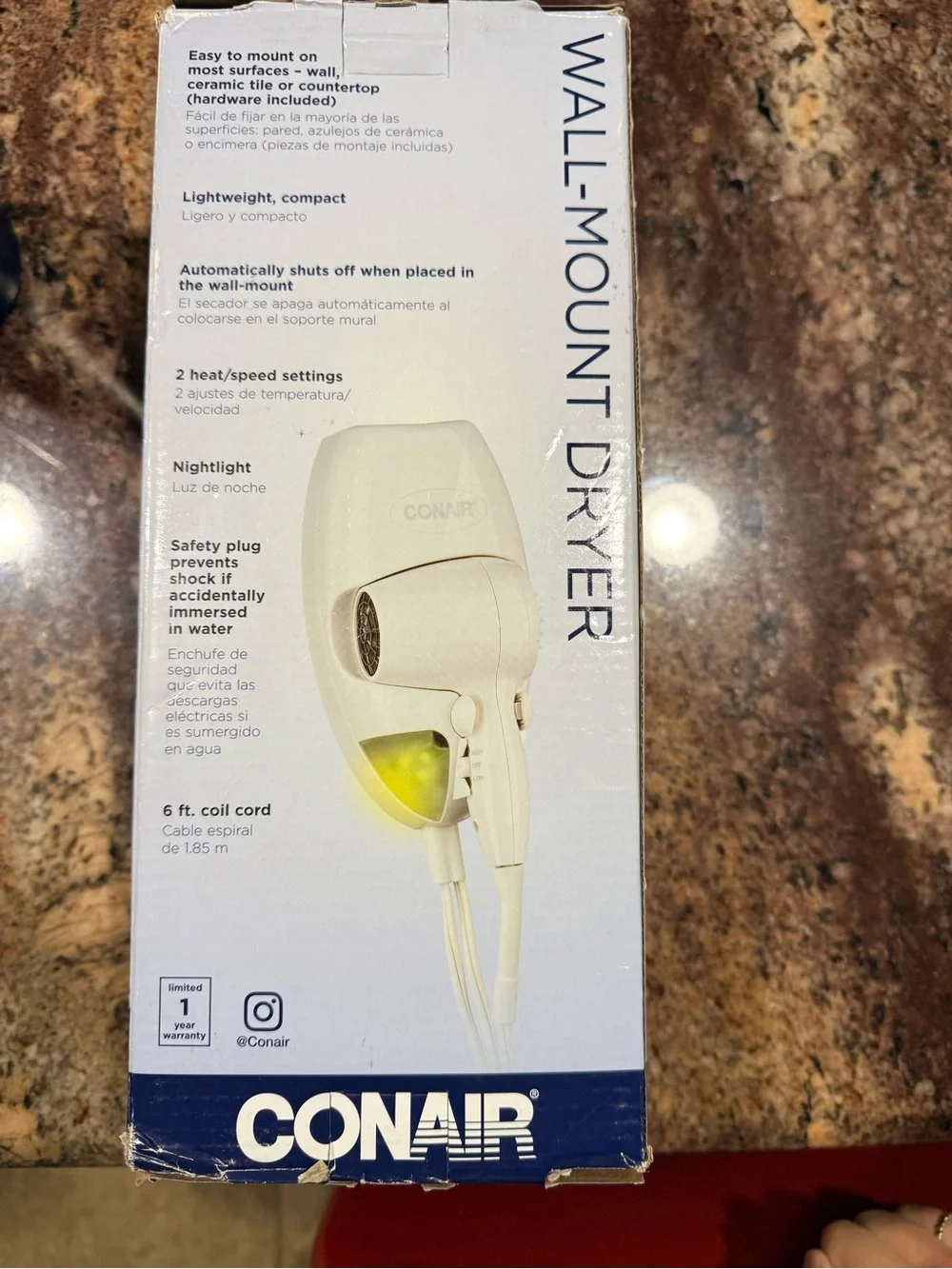 Conair Wall-Mount Hair Dryer in White